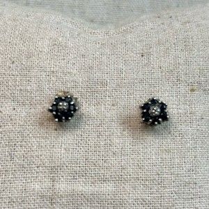 Sterling silver, blue sapphires and center diamond flower design earrings